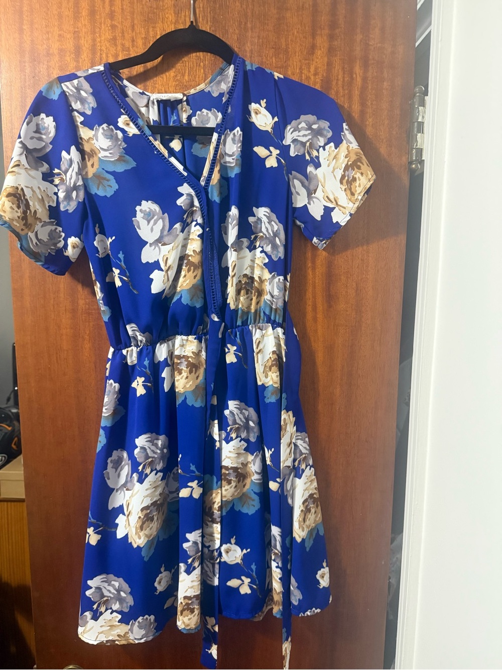 Sienna Sky Royal Blue Floral Tie-Waist Mini Dress